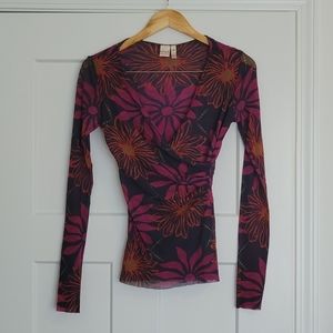 Vintage Sweet Pea by Stacy Frati mesh long sleeve floral print Y2K top